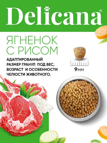 Сухой корм Delicana для собак мелких пород с ягненком и рисом 1,5 кг