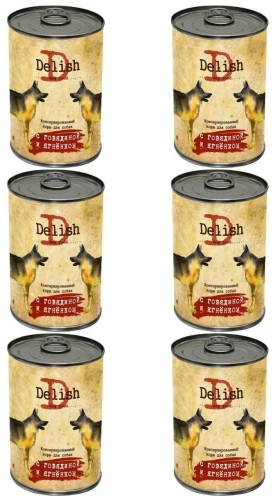 Влажный корм Delish для собак говядина и ягнёнок 6*400 гр