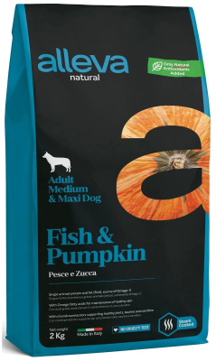 Корм для взрослых собак Аллева Натурал с рыбой и тыквой. Медиум Макси 2 кг