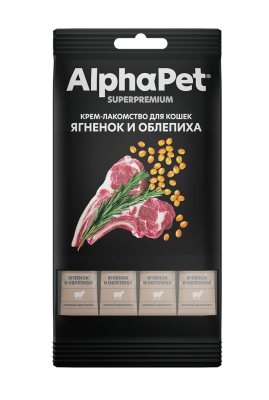 Крем-лакомство Alphapet Superpremium для кошек с ягненком и облепихой 4х12 г.