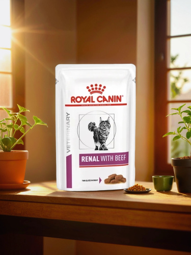 Влажный ветеринарный корм Royal Canin Renal для поддержания функций почек с говядиной в соусе 85г