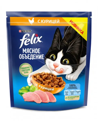Сухой корм FELIX для кошек Мясное объедение Курица 600г