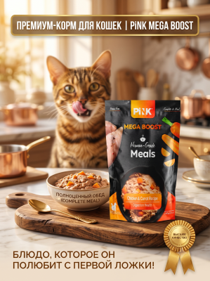 Влажный корм для кошек Digestion Health Курица с морковкой 60г. Pink MEGA BOOST