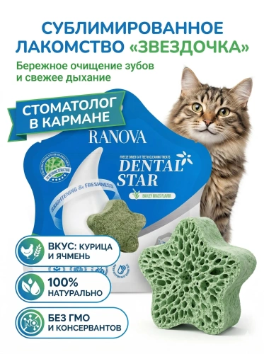 Лакомство Ranova для кошек сублимированное Звёздочка для зубов с курицей и ячменем, 6 г 