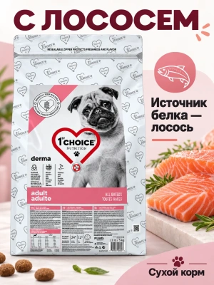 Сухой корм для собак с гиперчувствительной кожей GF DERMA, Лосось 5 кг 1st CHOICE