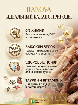 Полнорационный сухой субл. корм Ranova для кошек консервированный с курицей и говядиной, 12 г 