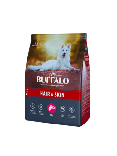 Mr.Buffalo Adult Hair & skin Сухой корм с лососем для собак средних и крупных пород, для красивой кожи и шерсти 2 кг