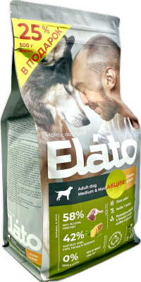 Сухой корм Элато Holistic для собак средних и крупных пород Курица и Утка 2кг + 25% в подарок