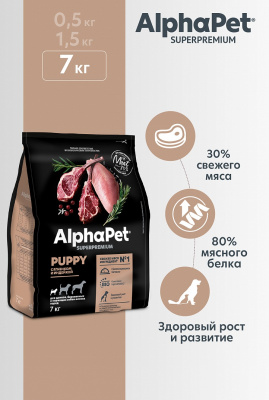 Сухой корм Альфа Пет для щенков, беременных и кормящих собак мелких пород с Ягненком и индейкой 7кг