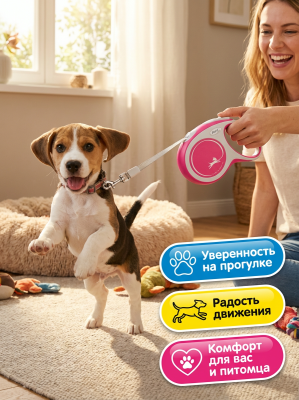 Поводок-рулетка Flexi New Comfort tape XS 3м, 12кг,  красная