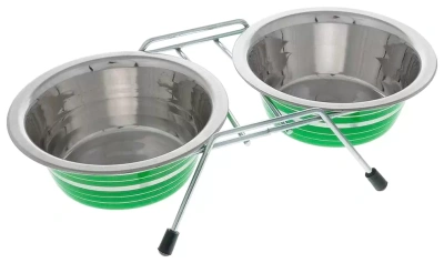Миска VM металлическая на ножках двойная (зеленая, 2х240мл, 24х13 см), VМ-3000 (A)