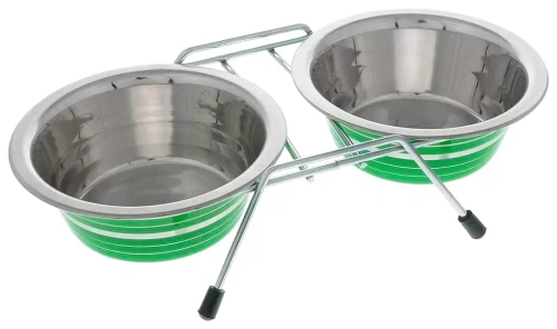 Миска VM металлическая на ножках двойная (зеленая, 2х240мл, 24х13 см), VМ-3000 (A)