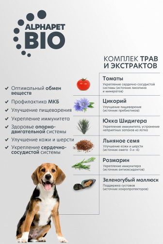 Сухой корм Альфа Пет WOW  для взрослых собак крупных пород с Говядиной и сердцем 15кг