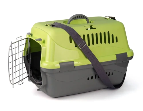 18323 Переноска для животных "Турне" L с метал.дверцей (коврик + ремень) 54,5*36*34 см зеленая