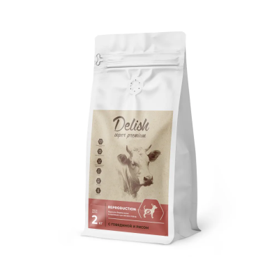Сухой корм Delish  Super Premium для беременных и кормящих собак, мелких пород, Говядина с рисом,2кг