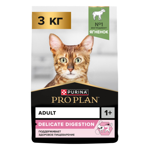 Purina PRO PLAN Delicate Сухой корм для кошек с чувствительным пищеварением, ягнёнок, 3 кг
