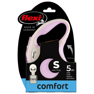 Поводок-рулетка Flexi New Comfort tape, размер - S 5м, 15кг, розовая