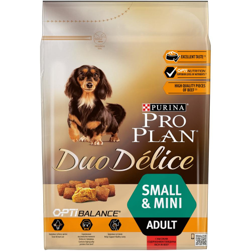 Purina Pro Plan Duo Delice Сухой корм для собак мелких и карликовых пород, говядина с рисом, 2,5 кг