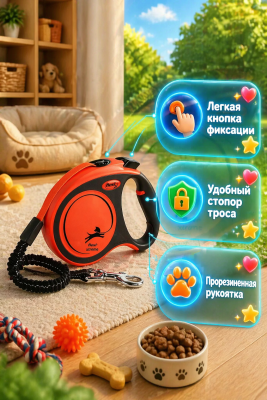 Поводок-рулетка Flexi Xtreme tape L 5m 65 kg black/ orange