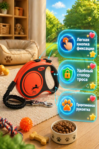 Поводок-рулетка Flexi Xtreme tape L 5m 65 kg black/ orange
