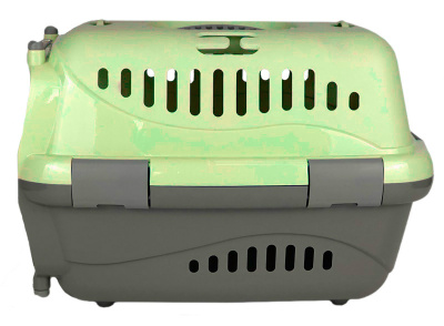 17123 Переноска для животных "Турне" S с прозрачной пластиковой дверцей (коврик + ремень) зеленая