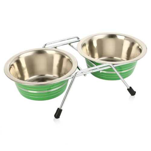 Миска VM металлическая на ножках двойная (зеленая, 2х240мл, 24х13 см), VМ-3000 (A)