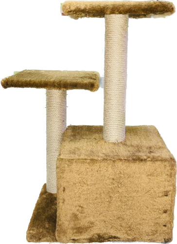 81163 Игровой комплекс для кошек Куб, 2 полки 2 входа мех однотонный джут 45*55*76 см