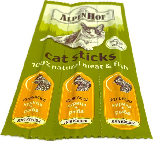Лакомство АльпенХоф для кошек Колбаски курица+рыба 3шт