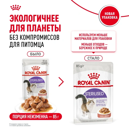 Влажный корм Royal Canin Sterilised для стерилизованных взрослых кошек, кусочки в соусе 28шт х 85г