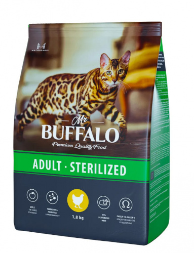 Mr.Buffalo Sterilized Корм сухой с курицей для стерилизованных кошек 1,8 кг