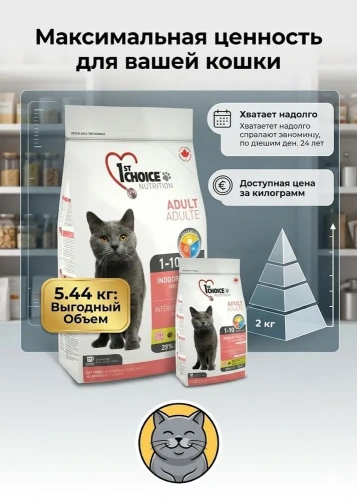 Сухой корм для домашних кошек Vitality, цыплёнок, 5.44 кг., 1st Choice