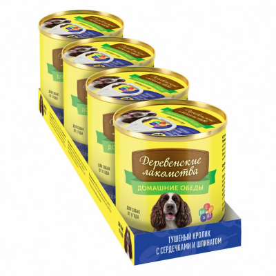 Деревенские лакомства 240 г домашние обеды для взрослых собак тушеный кролик с сердечками и шпинатом