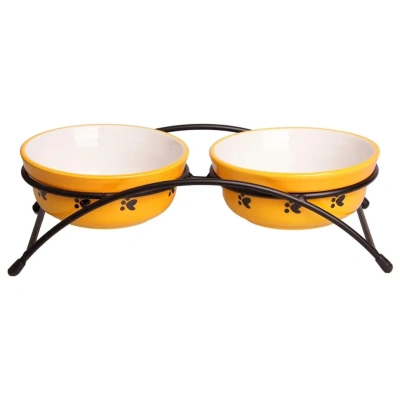 Mиска Mr.Kranch керамическая  двойная на подставке для собак и кошек оранжевая 2 х 290 мл