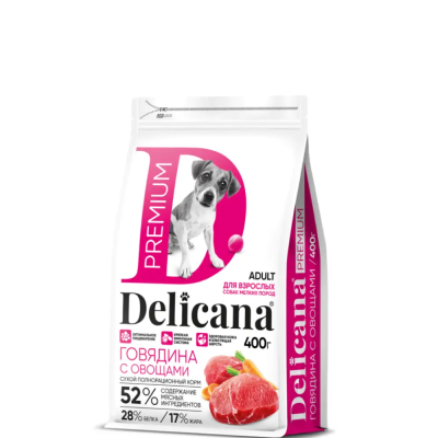 Сухой корм Delicana для собак мелких пород с говядиной и овощами 0,4 кг