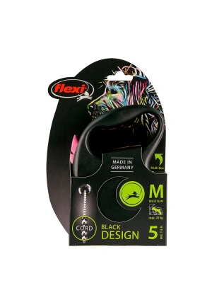 Flexi 56206F Рулетка Black Design M 5м до 20кг (трос) черно-розовая