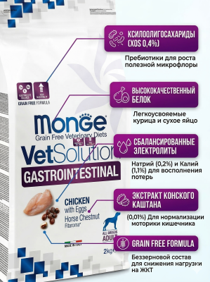 Диетический корм Monge VetSolution Dog Gastrointestinal для собак при заболеваниях ЖКТ 2 кг 
