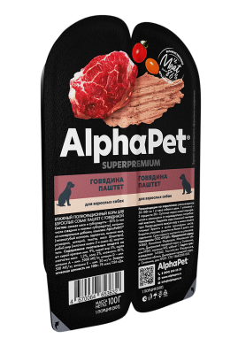 Влажный корм Альфа Пет Superpremium пауч для взрослых собак паштет с говядиной 15*100г