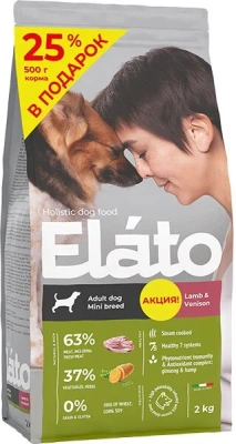 Сухой корм Элато Holistic для собак мелких пород Ягненок и Оленина 2кг + 25% в подарок