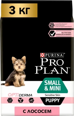 Purina Pro Plan OptiDerma Small & Mini Сухой корм для щенков мелких и карликовых пород, лосось, 3 кг