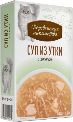 Деревенские лакомства 4х35 г суп для кошек из утки с лососем пауч