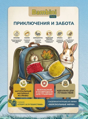 Игрушка Bambini Pets для грызунов "Бейсбольные мячи" из люфы