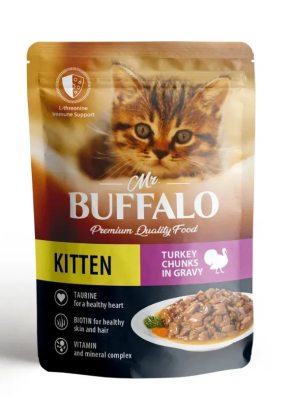 Баффало  KITTEN пауч для котят Индейка на пару в соусе 85г