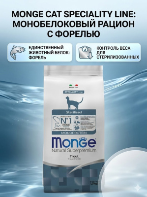 Сухой корм Monge Cat Speciality Line Monoprotein Sterilised для стерил. кошек из форели 1,5к