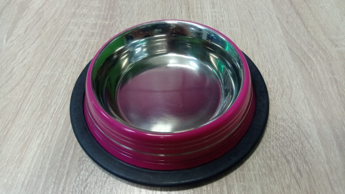 Миска нескользящая цветная с полосой розовая