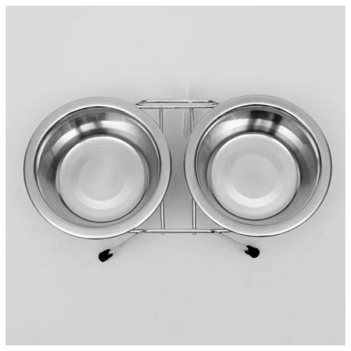 Миска VM металлическая на ножках двойная (зеленая, 2х240мл, 24х13 см), VМ-3000 (A)