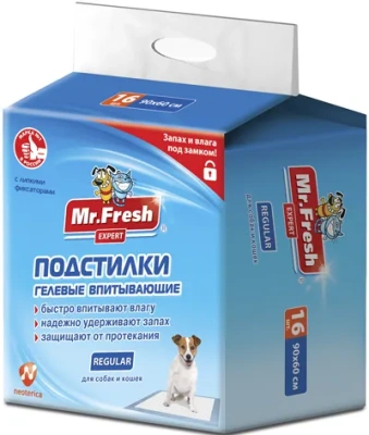 Подстилки Мистер Фреш F503 Expert Regular гелевые впитывающие для собак и кошек 90*60*16шт