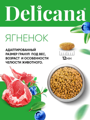 Сухой корм DELICANA для стерилизованных кошек и кастрированных котов с ягненком 1,5 кг 