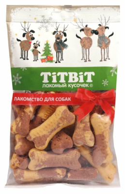 Лакомство Titbit для собак Печенье косточки двухцветные, Новогодняя коллекция 130 г