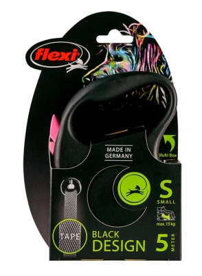 Рулетка Flexi Black Design S 5м до 15кг. ремень, черно-розовая
