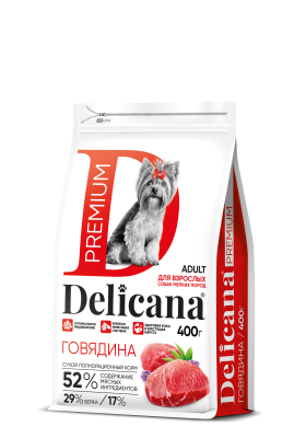 Сухой корм Delicana для собак мелких пород с говядиной 0,4 кг